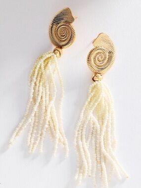 Anthropologie Shell Tassel Drop Earrings NWT